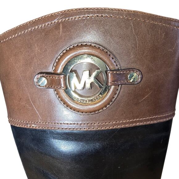 Michael Kors Womens Stockard Two Toned Riding Boots Leather Black Luggage Sz 8.5 - Picture 5 of 8